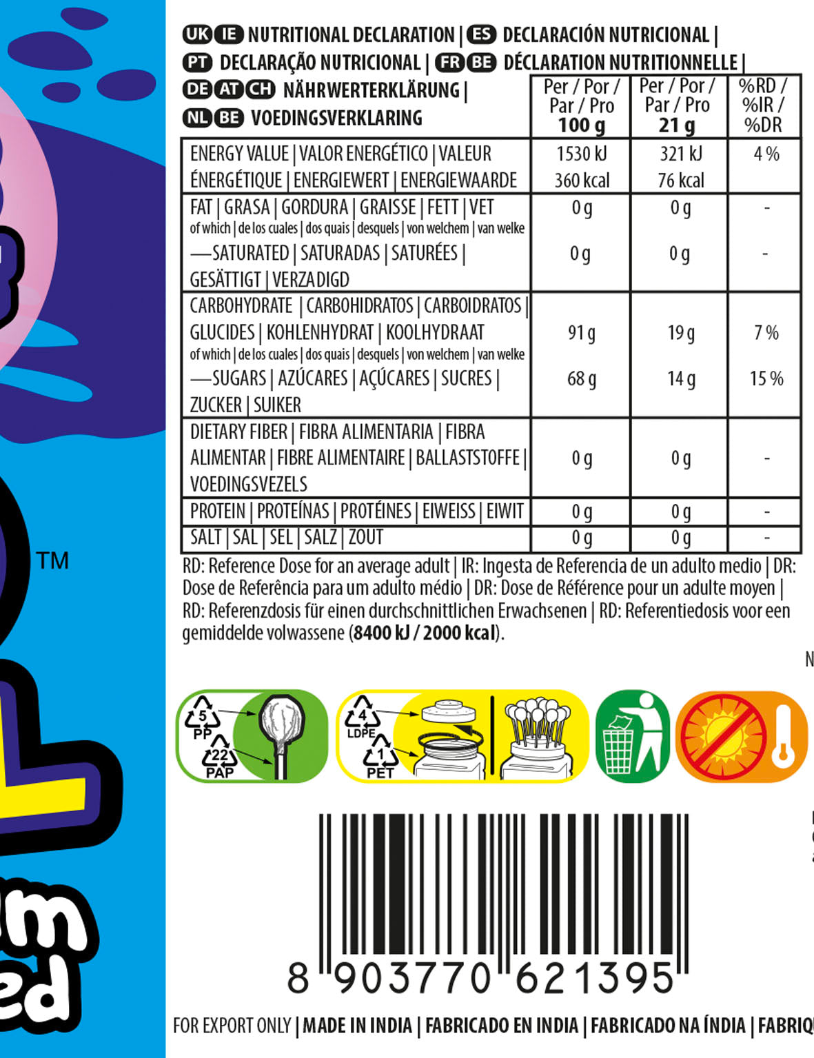 Caramelo Con Palo Relleno Chicle Pinta lenguas | DINGO (42139)