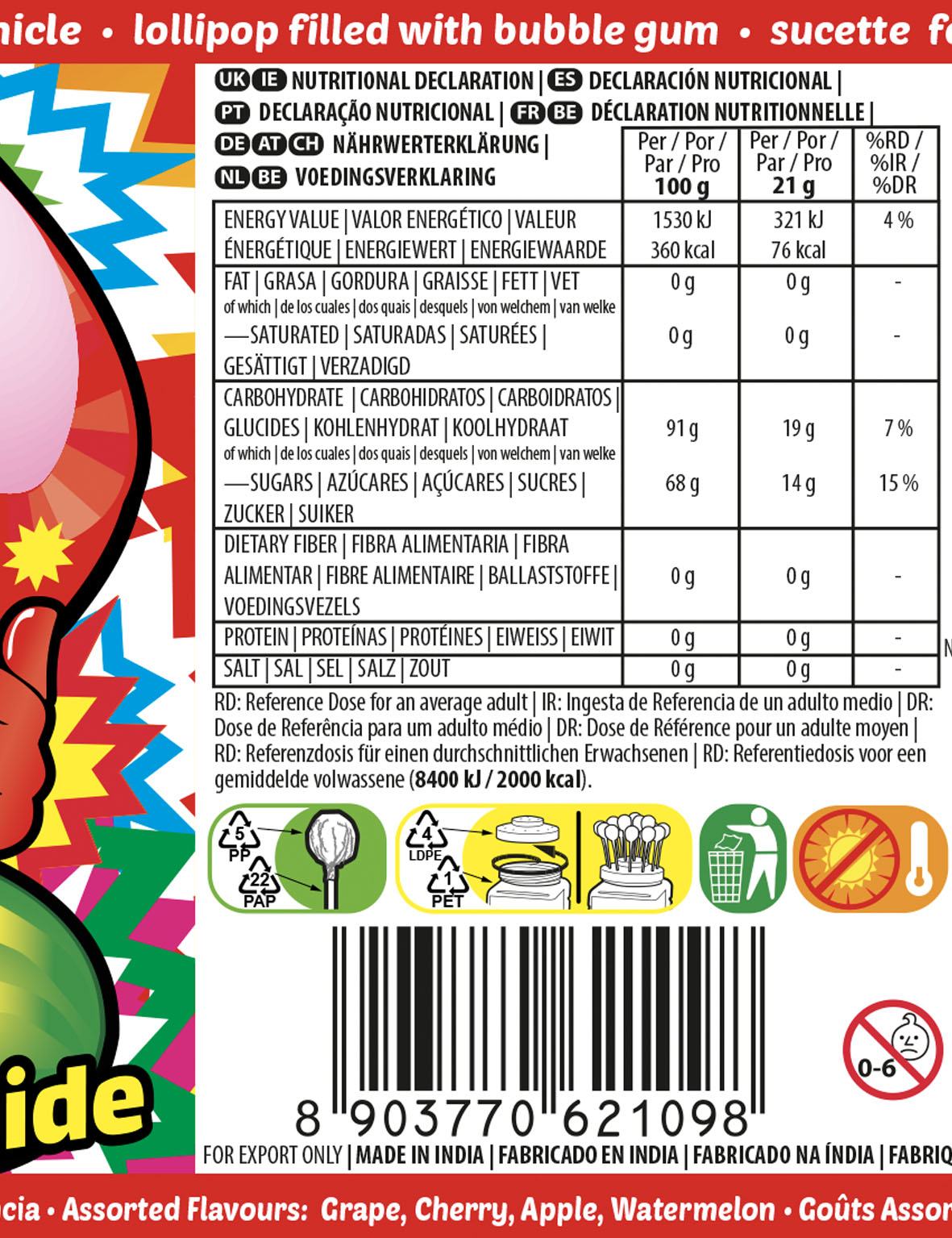 Caramelo Con Palo Relleno Chicle Sabores Surtidos Ácidos | KAMIKAZE (42109)